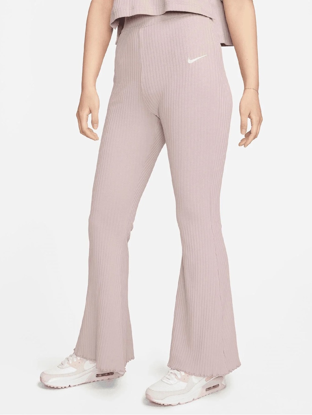 Nike Women's Ribbed Wide-Leg Pants in Dusty Mauve